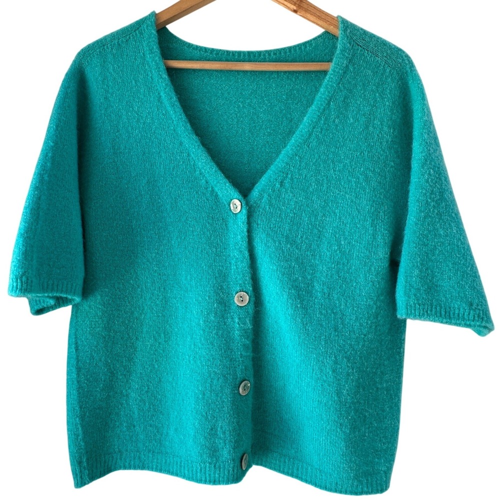 Baby Alpaca Blend Cardigan Size MED Teal Made in Italy